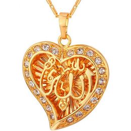 Classic Arabic Muslim Jewelry Whole Gold Color Crystal Hollow Heart Shape Fashion Pendants Necklaces For Women220o