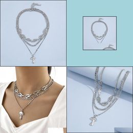 Pendant Necklaces Punk Mtilayer Sets Flame Mushroom Necklace Set For Women Choker Chains Couple Fashion Jewellery Drop Delivery Pendant Dhtkr