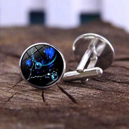 Cuff Links Fashion Zodiac Cufflinks Men's Casual Shirt Cuff Nails Time Gem 12 Constellation Cufflinks Jewellery For Men R231205