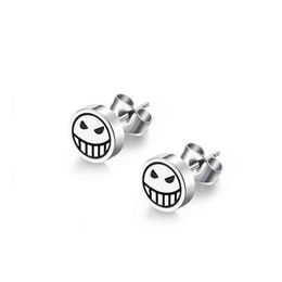 Anime One Piece Cosplay Props Jewelry Accessories Character Portgas d Ace Stud Happy Unhappy Face Titanium Steel Earrings287A