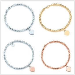 Fashion 925 sterling silver tag love heart bracelets original classic T beaded bracelet 4mm rose gold bead man women Jewellery lover331B