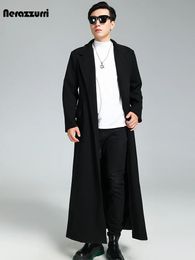 Men's Wool Blends Nerazzurri Autumn Winter Long Soft Black Warm Woolen Coat for Men Loose Casual Korean Fashion 2023 blends Overcoat 231205
