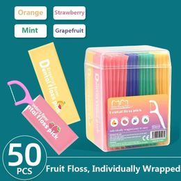 Dental Floss 50pcs FlossFruit FlossIndividually wrapped disposable floss sticksFruit Flavour 231204
