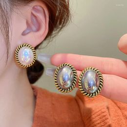 Dangle Earrings Oval Shape Textured Pearl Stud Vintage Cute Jewelry For Women