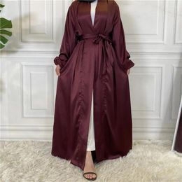 Ethnic Clothing Turkey Abaya Open Muslim Women Satin Cardigan Maxi Dress Eid Ramadan Kaftan Islamic Kimono Robe Dubai Arabic Femme Musulmane