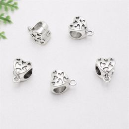 300pcs lot Silver Plated Heart Bail charms Spacer Beads Charms pendant For diy Jewelry Making findings 12x9mm314B