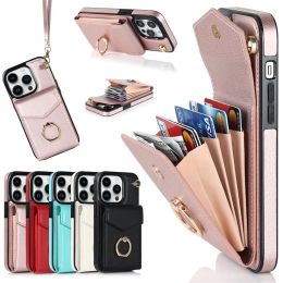 Luxury Organ Design Wallet Leather Phone Case For iPhone 15 14 13 12 Mini 11 Pro X XS Max XR Multi Card Holder Stand Wrist Strap Purse Cover