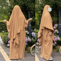 Ethnic Clothing 2 Piece Set Overhead Hooded Women Muslim Hijab Dress Prayer Garment Gowns Turkey Abaya Eid Ramadan Long Khimar Islam Robe