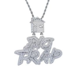 Iced out Letter Big Trap with house pendant pave full cubic zircon fit cuban chain hip hop necklace jewelry whole231A