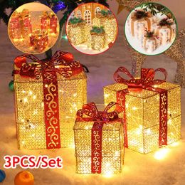 Christmas Decorations 1 3PCS Glowing Decoration Gift Box Ornament Lighting Outdoor Light Xmas Tree Decor 231204