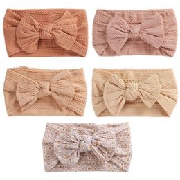 5Pcs Lot Cable Bow Baby Headband Soft Elastic Print Nylon Headbands Set Turban born For Children Hair Accessories W220316307q