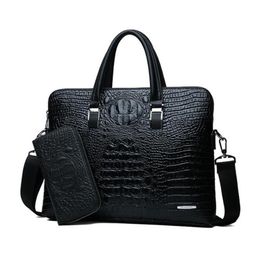 Tutta la marca confezione moda stampa coccodrillo valigetta da lavoro trendy sezione trasversale in pelle di coccodrillo borsa da uomo multi funzione 278G