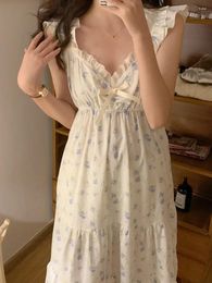 Women's Sleepwear Women Summer Korean Sweet Girls Lolita Nightgowns Ruffles Print V-Neck Pyjama Homewear Victorian Nightdress