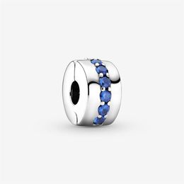 100% 925 Sterling Silver Blue Sparkle Clip Charms Fit Original European Charm Bracelet Fashion Jewellery Accessories297U