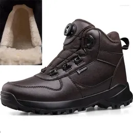 Boots Waterproof Winter Snow Men High Top Cotton Shoes Keep Warm Rotatory Button Man Snowboots Plush Father Booties