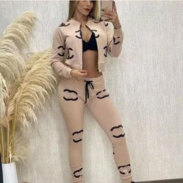 2024CCSS Spring women's printed Two Peice set hoodie+pant jogging Suits stand collar sweatershirt women Y2K white black tracksuits designer clothes