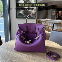 Totes Genuine Leather Bags purple litchi leather handbag large capacity layer cowhide commuter women's single shoulder messenger