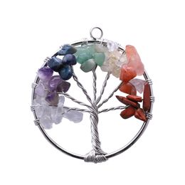 Pendant Necklaces Copper Rainbow 7 Chakra Tree Natural Stone Quartz Necklace Drop Delivery Jewellery Pendants Dhmoq