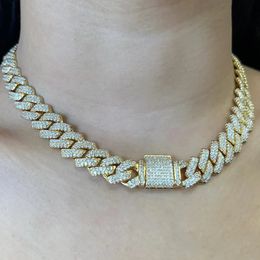 Chokers Gold rhinestones set on Miami Cuban chain necklace suitable for women and men ice out 2 rows of diamond Cuban chain gift Jewellery 231205