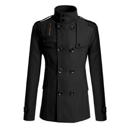 Men's Trench Coats Vintage Men's Winter Warm Trench Coats Double Breasted Stand Collar Jackets Coats Overcoat Outwear Windbreaker Tops For Man 231204