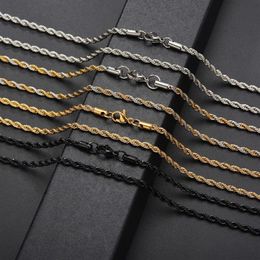 Punk Hiphop Necklace Chains ed Rope Stainless Steel For Women Men Gift Gold Silver Black South American Designer Jewellery Neck248b