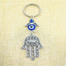 Fashion Jewellery Blue Evil Eye Lucky Fatima Hamsa Hand Turkish Evil Eye Charm Protection Hanger Crystals Car Feng Shui Keychain-1311f