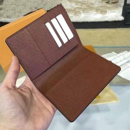 Sell Factory cheaper wallets Supply High Quaity Famous designer N60189 Passport Cover Brown Canvas Genuine Leather Men's 223j