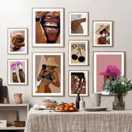 Paintings Wall Art Canvas Painting Sexy Black Woman Fashion Hip Pop Girl Diamond Teeth Posters And Prints Home Pictures Living Room Decor 231205