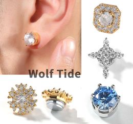 Hip Hop 8MM Round Iced Out CZ Stone Magnetic Earrings For Unpierced Ears Snowflake Cross Rock Sugar No Piercing Earring Studs Versatile Ear Rings For Men Women Guys