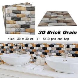 Wall Stickers 10Pcs 3D Marble Pattern Sticker PVC Waterproof Self-Adhesive Paper 30x30cm Brick Grain Bathroom Decor242V