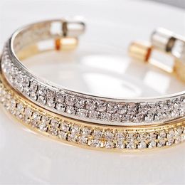 New Fashion Bracelet High Quality Popular Rose Gold Silver Diamond 2 Rows Open Bracelet Female Bracelet Jewellery Supply241o