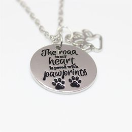 12pcs THE road to my heart is paved with pawprints DOG paw print Charms Pendant Necklace For Dog LOVER Jewellery gift288B