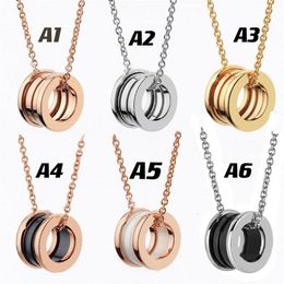 Stainless Steel new Brand Ceramic Necklace black and white Colour Accessories Zircon Heart Love Necklace For Women Men Jewellery with310O