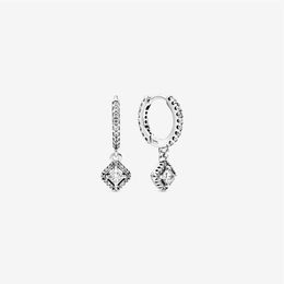 New Arrivals Authentic 925 Sterling Silver Square Sparkle Hoop Earrings Fashion Earrings Jewellery Accessories For Women Gift306M