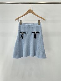 Skirts 2023Early Spring Cotton Wool Blend Half Skirt Solid Colour Haze Blue Show White Elastic Waist Design High Elasticity
