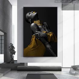 Black Woman Art Pictures Print Canvas Posters Sexy African Women Wall Art Scandinavian Oil Painting for Living Room Decoration255j