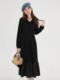 Casual Dresses Large Size Ruffled Dress Female Autumn 2023 Elegant Black Long Women Regular Fit Vintage For