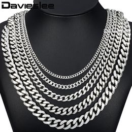 Davieslee 60cm Mens Chain Silver Color Stainless Steel Necklace for Men Curb Cuban Link Hip Hop Jewelry 3 5 7 9 11mm DLKNM07295F