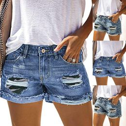 Women's Jeans Summer Leopard Camouflage Sunflower Python Ripped Shorts Waisted Denim