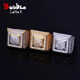 Wedding Rings Bubble Letter Mens Rings Gold Colour Real Copper Material Iced Out Hip Hop Fashion Hip Hop Jewellery Size 7-12 231204