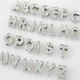 Whole 10mm 130pcs lot A-Z full rhinestones Slide letters DIY Alphabet Charm Accessories fit for 10mm pet collar keychains210x