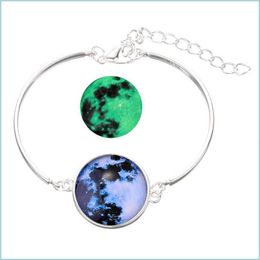 Charm Bracelets Crystal Bracelet Jewellery Glow In The Series Planet Glass Cabochon Drop Delivery Dhqxo