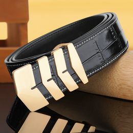 New crocodile pattern belt men's leather smooth buckle fashionable brand high-end top layer cowhide genuine men's pants belt