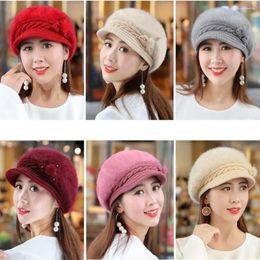 Berets Plush Winter Hat Accessories 7 Colours Vintage Fur Knitted Visor Women