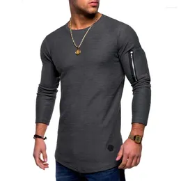 Men's Suits A2739 T-shirt Spring And Summer Top Long-sleeved Cotton Bodybuilding Folding Men