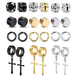 12 Pairs of 316L Stainless Steel Magnetic Earrings for Men and Women Clip-on Non-piercing Cool Earrings Set323P