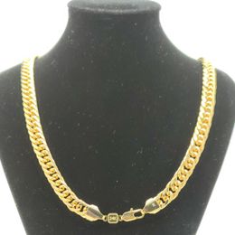 Super Cool Chain Fashion 24k Yellow Solid Fine Gold Double Curb Cuban Link Necklace Mens 600MM 10MM265B