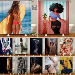 Bipoobee 3D Sexy Africa Girls Bathroom Curtain Beach Surfing Beauty Pattern Polyeste Fabric Shower Curtains Bathtub Decor236s