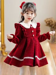 Girl's Dresses Cute Girls' Princess Dress Spring Autumn Korean Children's Girls Peter Pan Collar A-line Party Dresses for Birthday 231204