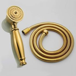Bathroom Shower Heads Luxury Gold Color Brass Head Hand 15m Hose 231205